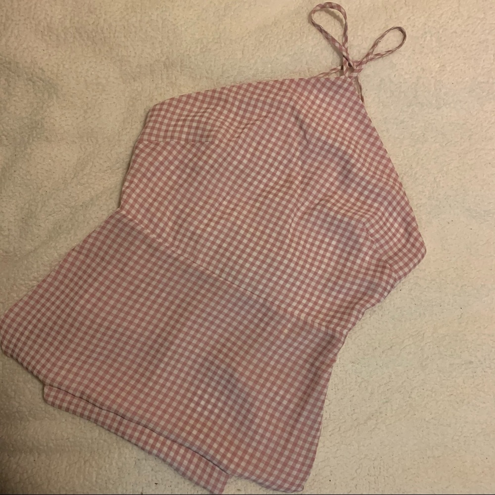 Pink Gingham Halter-neck Midi Dress